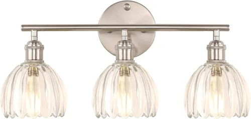Miniatura 12 de Shenmoyl Accesorios de Iluminación para Baño, Lámpara de Pared de Latón de 3 Luces para Tocador Sobre Espejo con Pantalla de Cristal Tulipán Base