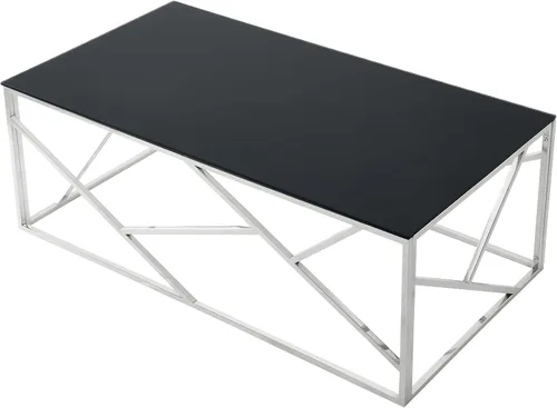 Miniatura 5 de Mesa de centro rectangular moderna de vidrio con parte superior de cristal templado negro y marco de acero inoxidable para sala de estar