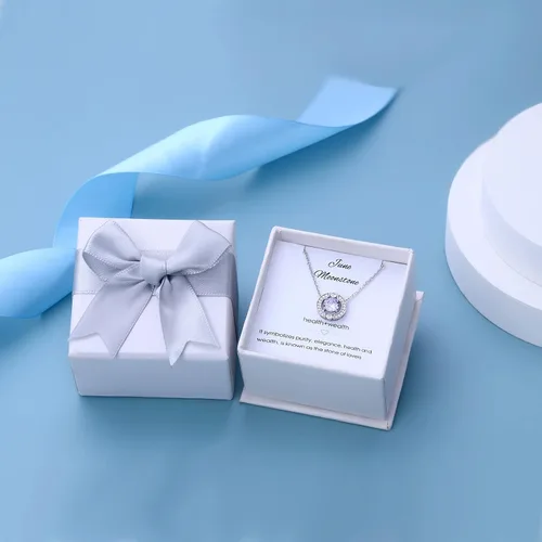 Miniatura 3 de Collar con halo de piedra natal para mujer, plata de ley, chapado en platino, piedras preciosas brillantes, corte redondo, colgante solitario