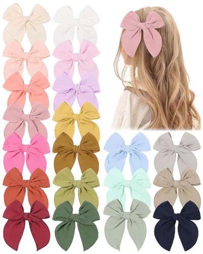 Miniatura 9 de 20 Lazos para el Cabello de Niñas Bebé Fable de 5.5 Pulgadas, Pinzas de Cocodrilo de Algodón y Lino, Accesorios Grandes Neutros Hechos a Mano