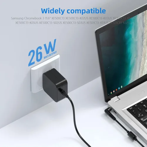 Miniatura 2 de Syfrufo - Cargador de 26 W para Samsung Chromebook 2 y 3 XE500C13 adaptador de CA