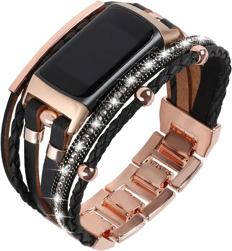 Miniatura 11 de Leather Bands Compatible with Fitbit Charge 6/Charge 5 Bands for Women, Boho Handmade Multilayer Wrap Bracelets Jewelry Strap Replacement for Charge