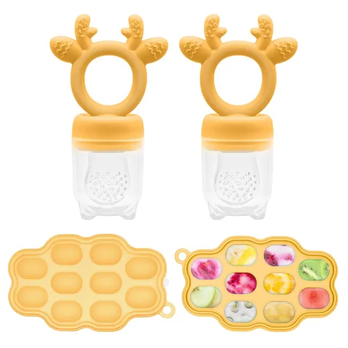 Miniatura 2 de Alimentador de frutas y moldes para paletas de leche materna para aliviar la dentición, sin BPA, de silicona, mordedor, chupete y mini bandeja