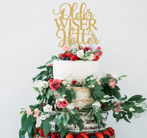 Miniatura 3 de Older Wiser Hotter - Decoración para tartas, divertidos suministros de fiesta de cumpleaños para adultos, 30, 40, 50, 60, 70, 80, decoraciones