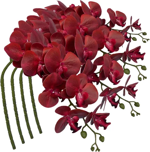 Miniatura 11 de FagusHome Phalaenopsis - Flores artificiales de 9 cabezas, 4 piezas de orquídeas artificiales de 42 pulgadas, plantas de tallo para decoración