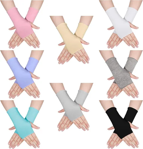 8 pares de guantes de protección solar para mujer, sin dedos, protección UV, guantes de conducción antideslizantes para actividades al aire libre