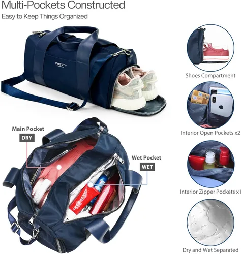 Miniatura 5 de Bolsa compacta de gimnasio deportiva para mujer, bonita bolsa de lona con bolsillo húmedo y compartimento para zapatos, bolsa de entrenamiento
