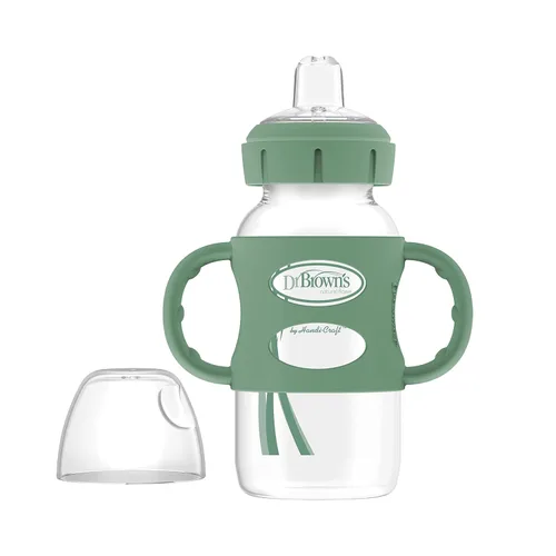 Miniatura 5 de Dr. Brown's Milestones - Botella de cuello ancho con asas 100% de silicona, asas de fácil agarre con boquilla suave para sorber, 9 onzas, verde, 1