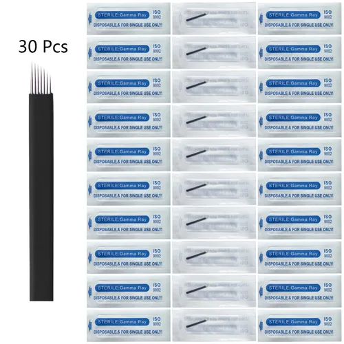 Miniatura 3 de Agujas de microblading de 0.007 in, agujas desechables de tatuaje de cejas para máquina de maquillaje permanente Manual de suministros (Negro S7)