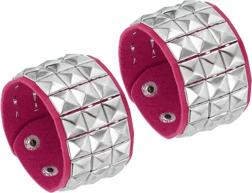 Miniatura 11 de MECCANIXITY 2 pulseras punk de cuero de 8.7 pulgadas/8.7 in en capas de remaches cuadrados, pulseras