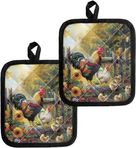 Miniatura 32 de UNICEU Porta ollas de mariposa con diseño de gallo, 2 paquetes para cocina, hornear, parrilla, cocinar, resistentes al calor, almohadillas calientes