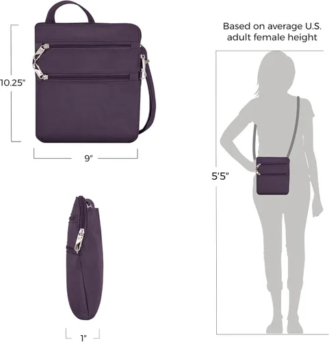 Miniatura 4 de Travelon - Bolso bandolera antirrobo clásico, doble cremallera, delgado