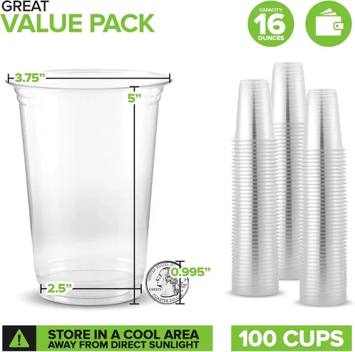 Miniatura 2 de Stock Your Home Vasos fríos transparentes de 16 onzas (paquete de 100), vasos desechables para agua, vino, muestras de cerveza