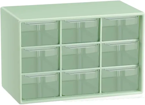 Organizador de cajones pequeños para escritorio, 7.1 x 3.8 x 4.6 pulgadas, mini organizador de cajones de escritorio con 9 cajones transparentes,