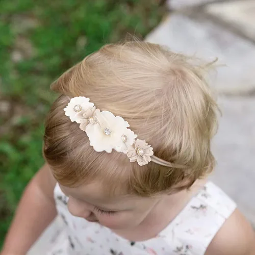 Miniatura 3 de cherrboll 3 diademas de flores para bebé, súper suaves y elásticas, de nailon, para recién nacidas Avena
