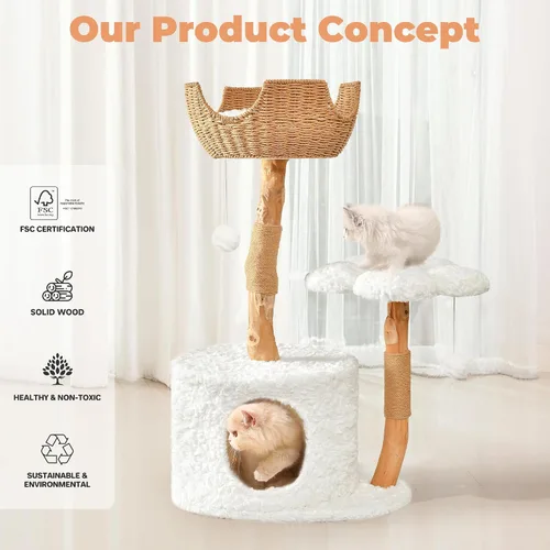 Miniatura 5 de Easyego Árbol de Gato Moderno, Torre de Árbol de Gato Estética de Madera para Gatos Grandes, Condominio de Lujo para Gatos con Postes para Rascar