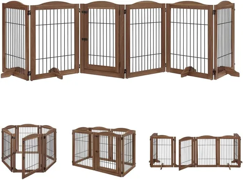 Miniatura 19 de unipaws Puerta para mascotas de pie libre de 24 pulgadas de alto para perros y gatos, puertas de madera para puerta, escaleras, valla plegable
