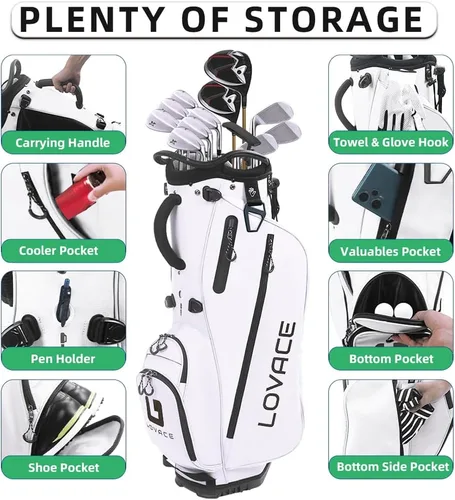 Miniatura 3 de Bolsa de golf de 14 vías, bolsas de golf ligeras con soporte para hombres y mujeres Blanco