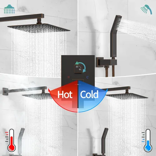 Miniatura 6 de SR SUN RISE ORB - Juego de cabezal de ducha cuadrado y mango de lluvia, accesorios de ducha montados en la pared, kits de reparación de grifo