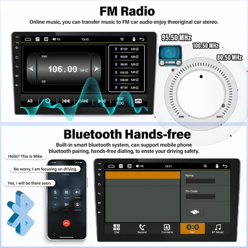 Miniatura 5 de Kunfine Universal 8-Core 4G+128G 9 pulgadas Android doble DIN coche estéreo inalámbrico CarPlay/Android Auto IPS 9 "pantalla táctil Tablet Auto