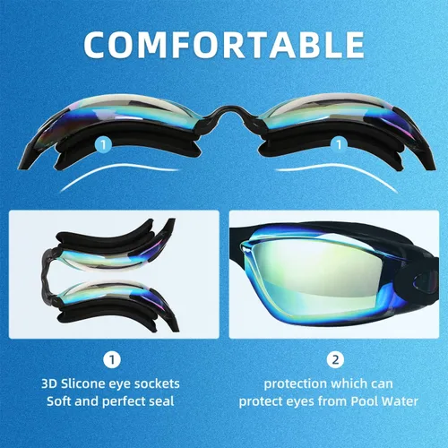 Miniatura 2 de LOCONHA Swim Goggles, 2 Pack Swimming Goggles Anti Fog No Leaking For Adult Women Men Youth Aqua y naranja claro