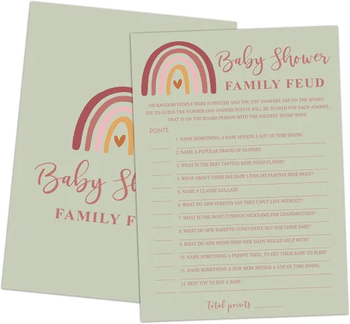Miniatura 18 de Family Feud - Juego de baby shower, paquete de 30 tarjetas, clave de respuestas, decoraciones de género neutro, suministros de juego
