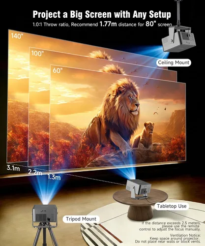 Miniatura 7 de Magcubic Proyector inteligente 4K con WiFi y Bluetooth, 800 ANSI, TV Stick integrado, enfoque automático y Keystone, control de voz, proyector