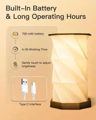 Miniatura 3 de JTT Lámpara de mesa recargable portátil pequeña Lámpara de escritorio inalámbrica LED Luces de noche regulables sin escalones Lámpara de papel
