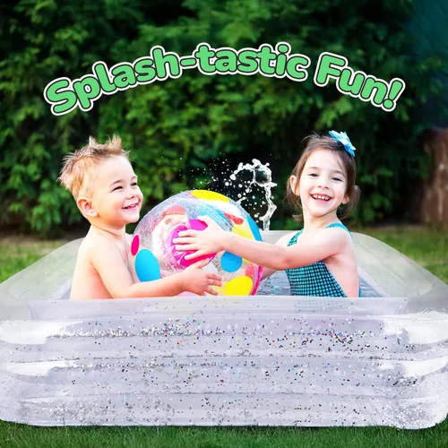 Miniatura 2 de ArtCreativity Piscina inflable brillante para niños con 3 niveles, piscina inflable transparente para niños con purpurina plateada y parte inferior
