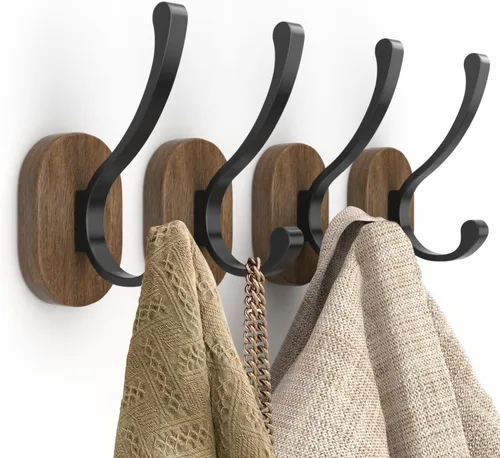Ganchos de Pared para Colgar Abrigos - Paquete de 4 Ganchos de Pared Montados, Ganchos de Madera para Pared, Bussdis Ganchos Metálicos Individuales