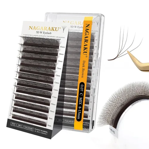 Miniatura 244 de NAGARAKU Extensiones de pestañas Double Tips 4D W, suministros con puntas dobles, gruesas con rizado D de 0.07 mm, bandeja mixta 8-15 mm, 0.07-D