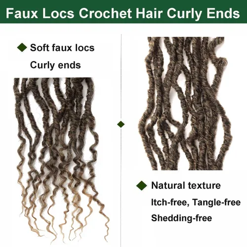 Miniatura 4 de 8 Paquetes de Locs Falsos de Ganchillo Cabello con Puntas Rizadas 24 Pulgadas Locs Suaves de Ganchillo Trenzas Boho de Ganchillo Locs Bohemios T27.