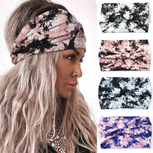 Miniatura 10 de Acenail Diademas anchas para mujer, turbante anudadas, elásticas antideslizantes, bohemias, para entrenamiento, leopardo, yoga, bufandas de algodón