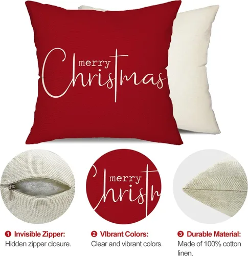 Miniatura 6 de RABUSOFA Juego de 2 fundas de almohada navideñas de 18 x 18 pulgadas, fundas de almohada decorativas de Navidad, fundas de cojín rojas de Navidad