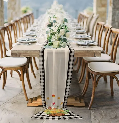 Miniatura 4 de Plaid Pumpkin Sunflower Chiffon Table Runner 55 Inches Long, Voile Sheer Tulle Runner for Rustic Wedding Reception Bridal Shower Decorations