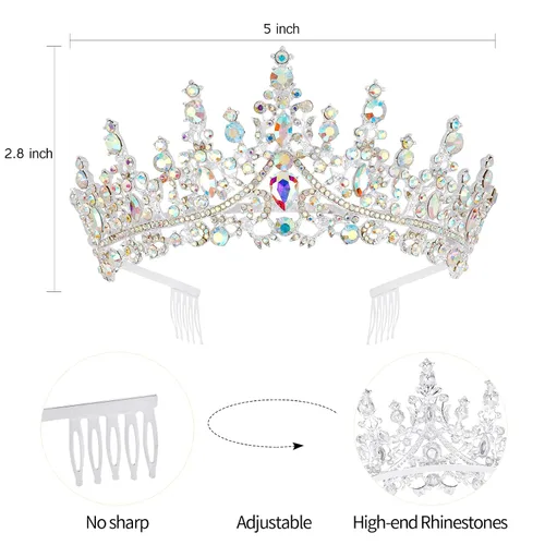 Miniatura 6 de VELSCRUN Coronas de Reina de Cumpleaños para Mujeres y Niñas, Corona de Princesa, Diadema de Cumpleaños, Fajas, Decoraciones para Fiestas, Regalo