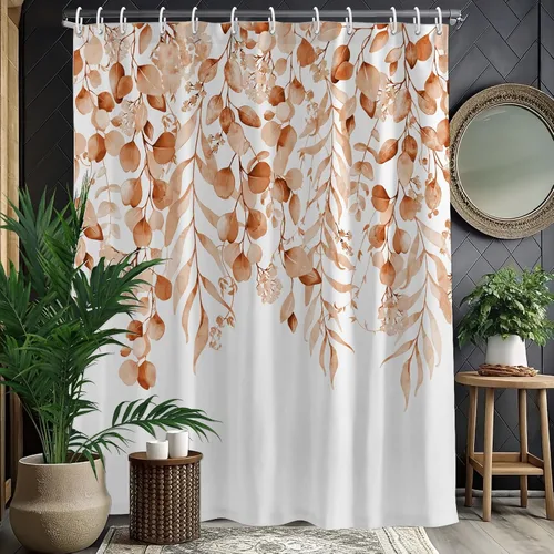 Miniatura 10 de KAIRA Cortina de ducha de eucalipto negro con diseño clásico y moderno, hojas de plantas de acuarela con diseño floral, decoración de baño, 72 x 72