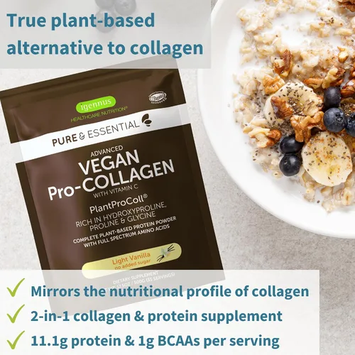 Miniatura 3 de Igennus - Polvo de proteína de colágeno de vainilla vegana + paquete vegano de complejo de astaxantina, fórmula estimulante de colágeno + 4 mg de H.