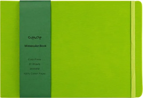Miniatura 25 de CuppaClip Papel de acuarela de algodón prensado en caliente con bolsillo interior, cuaderno de bocetos de acuarela, diario como cuaderno de viaje