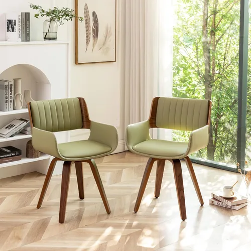 Miniatura 5 de LUNLING Sillas de comedor giratorias de piel sintética con acento, sillas modernas de mediados de siglo con patas de madera/reposabrazos/asiento