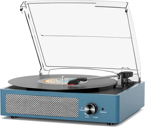 Miniatura 21 de Tocadiscos de vinilo con receptor Bluetooth integrado y 2 altavoces estéreo, 3 velocidades y 3 tamaños, tocadiscos retro portátil para Naranja