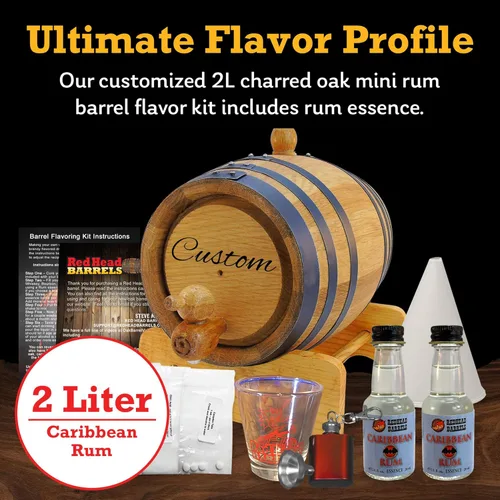 Miniatura 2 de Red Head Barrels - Barril de envejecimiento de roble blanco americano grabado personalizado de 2 litros con juego de regalo saborizante, vaso de Ron