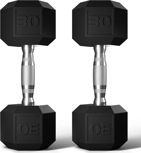 GRETERST Juego de mancuernas hexagonales con revestimiento de goma, para ejercicio y acondicionamiento físico para gimnasio en casa, equipo de Negro