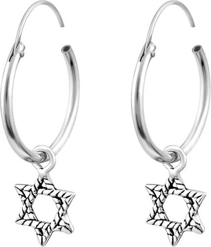 Miniatura 2 de AeraVida Aretes de aro simbólicos de plata de ley 925 con estrella judía de David Aretes de plata de ley con estrella de David para mujer Mini