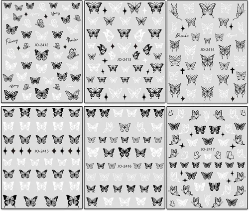 Miniatura 7 de Calcomanías de arte de uñas de mariposas, diseños de calcomanías autoadhesivas de mariposa 3D, calcomanías de transferencia de uñas de mariposa