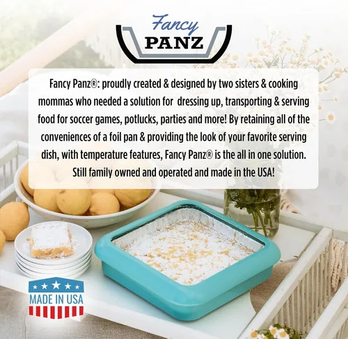 Miniatura 8 de Fancy Panz - Portasartén de papel de aluminio Aqua de 8x8 pulgadas con tapa - Bandeja de servicio de alimentos elevada - Portasartén portátil