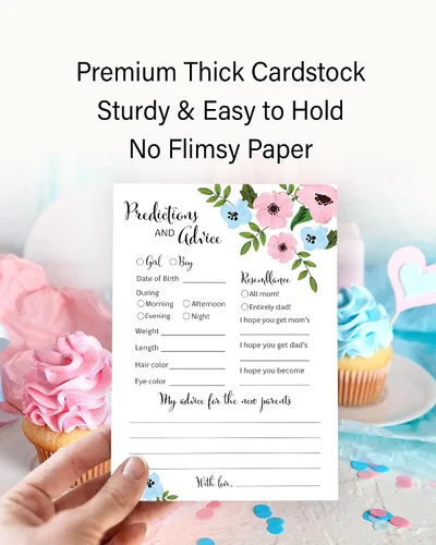 Miniatura 3 de GENDER REVEAL Tarjetas de predicción y consejos – Paquete de 25 – Juegos de baby shower azules o rosas, nuevos padres, mamá y papá futuros, mensaje