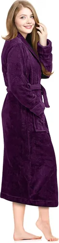 Miniatura 2 de NY Threads - Bata de baño de vellón para mujer con cuello tipo chal, bata larga y suave