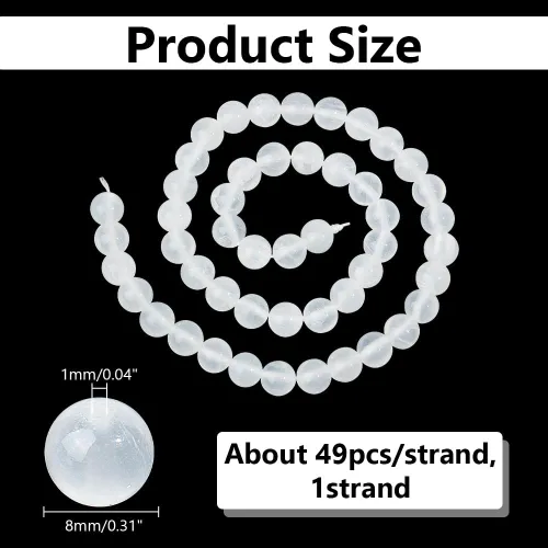Miniatura 2 de arricraft 49 cuentas redondas de selenita natural, 0.315 pulgadas (0.315 in), piedras preciosas pulidas brillantes de jade sueltas para hacer