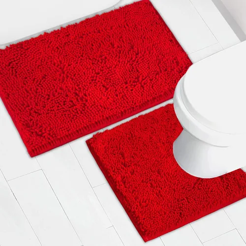 Miniatura 21 de Juego de 2 tapetes de baño de chenilla, superabsorbentes, con fuerte respaldo antideslizante de PVC, tapetes de baño para baño, peludos